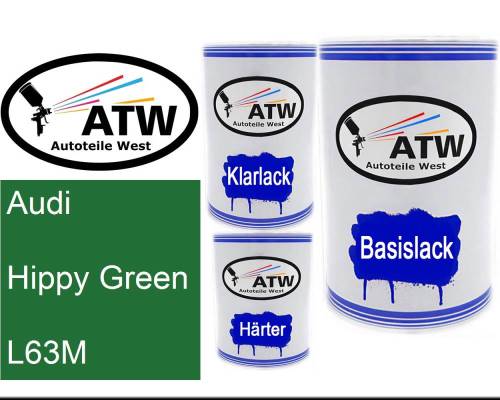 Audi, Hippy Green, L63M: 500ml Lackdose + 500ml Klarlack + 250ml Härter - Set, von ATW Autoteile West.